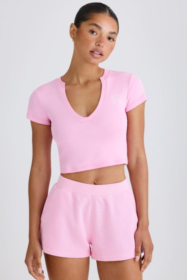 Graphic-Print Cropped T-Shirt in Bubblegum Pink - Image 5