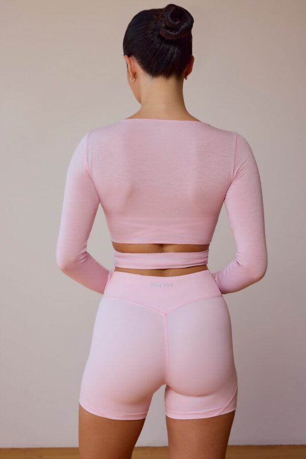 Long-Sleeve Wrap Crop Top in Soft Pink - Image 2