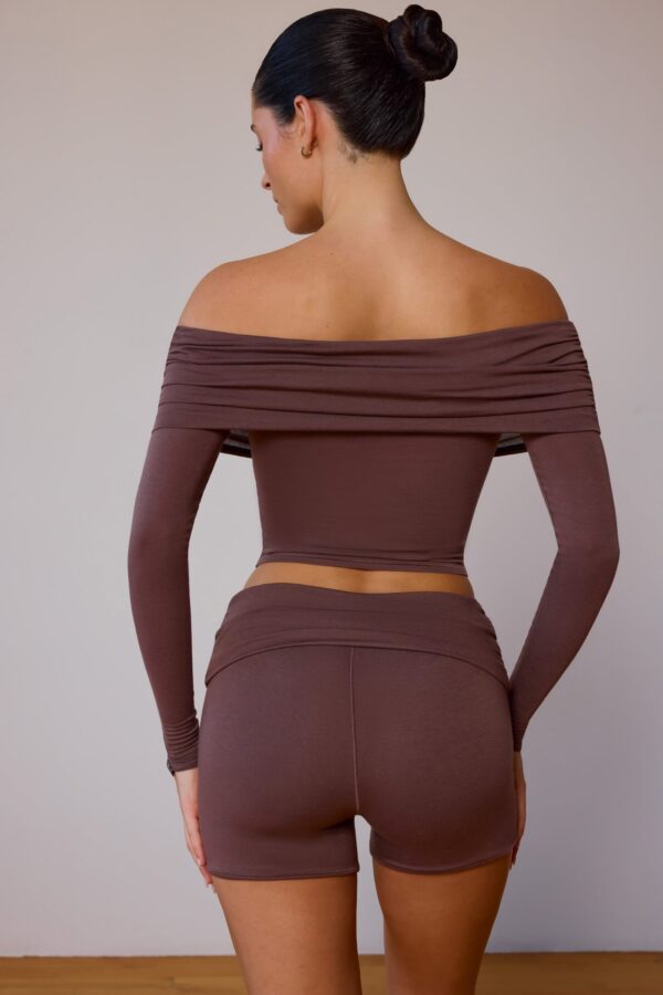 Fold-Over Mini Shorts in Taupe Brown - Image 2