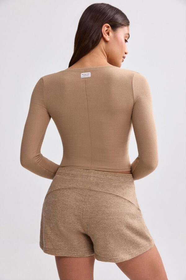Ribbed Modal V-Neck Crop Top in Mocha Brown - Image 2