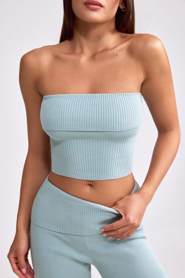Bandeau Chunky Knit Crop Top in Dusty Teal - Image 4