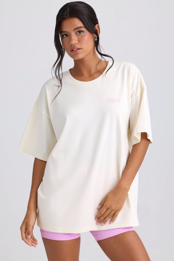 Oversized Short-Sleeve T-Shirt in Eggshell - Image 4