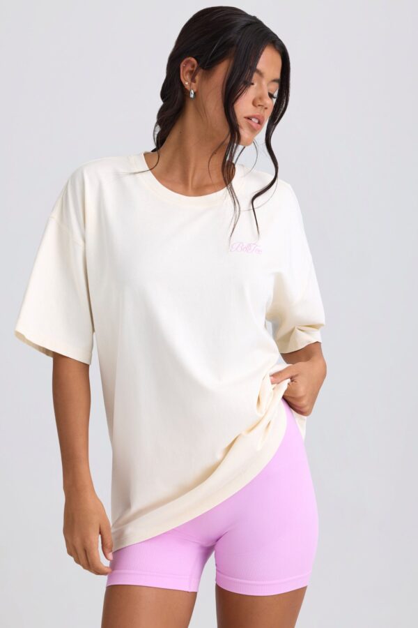 Oversized Short-Sleeve T-Shirt in Eggshell - Image 5