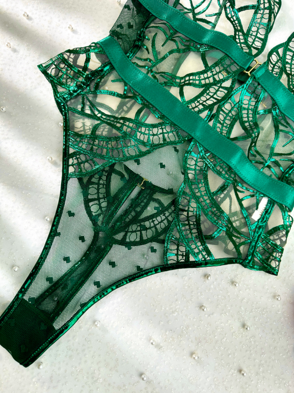Green Foil Lace Seductive Sheer Bodysuit - Image 8