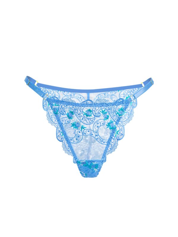 Blue  Embroidered Thong