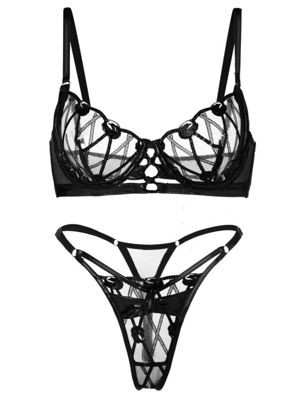 Exquisitely Crafted Midnight Black Lace Lingerie Set - Image 9
