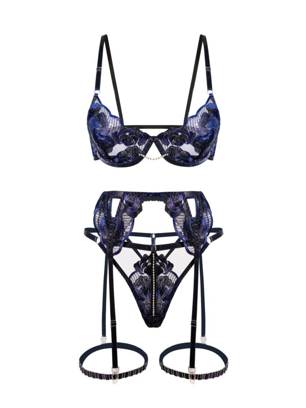Black Luxurious Fancy Embroidered Sexy Lingerie Set - Image 14