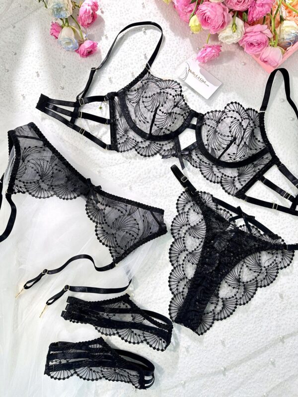 Ultra-Thin Sheer Black Embroidery Lingerie Set - Image 12