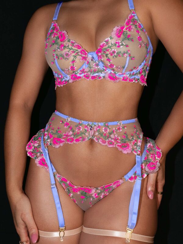 Fantasy Pink Bloom Embroidery Lingerie Set - Image 12