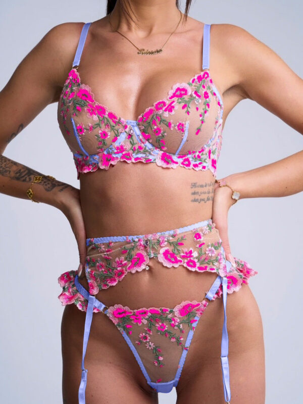 Fantasy Pink Bloom Embroidery Lingerie Set - Image 6