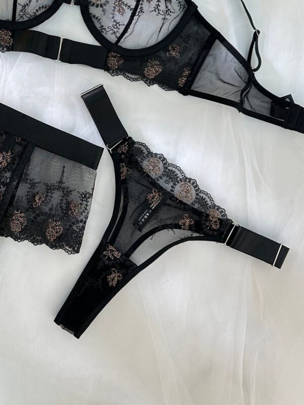 Sheer Black&Champagne Embroidered Lace Lingerie Set - Image 10