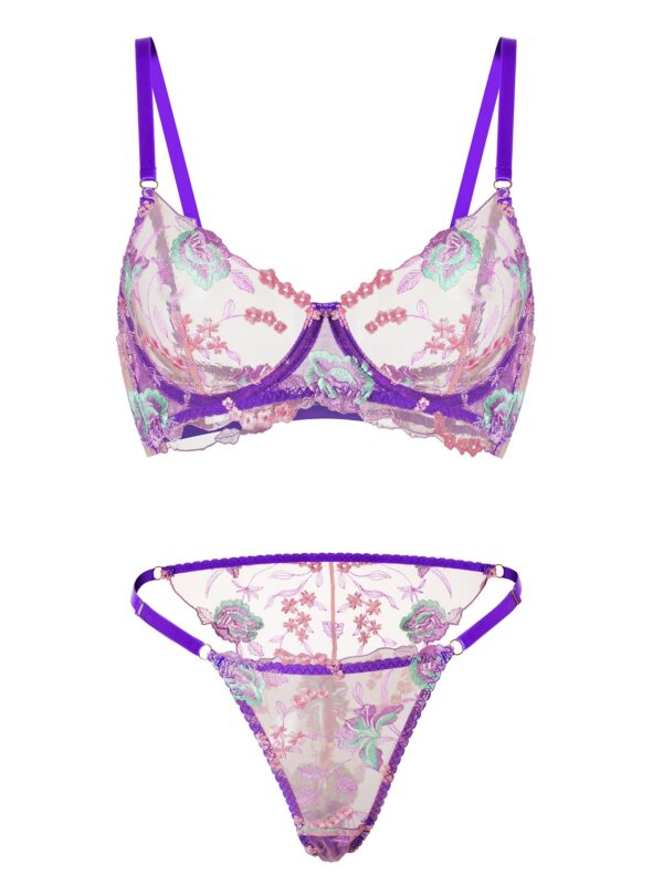 Purple Petal Embroidered Lingerie Set - Image 6