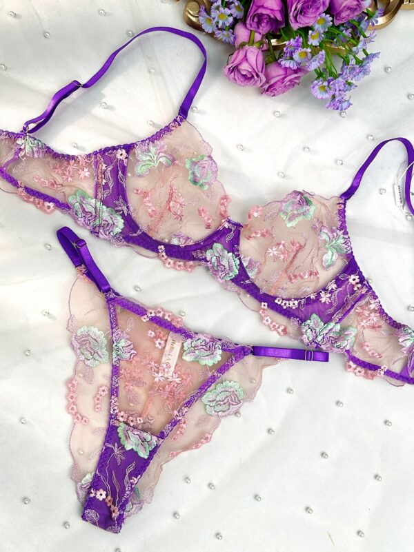 Purple Petal Embroidered Lingerie Set - Image 12