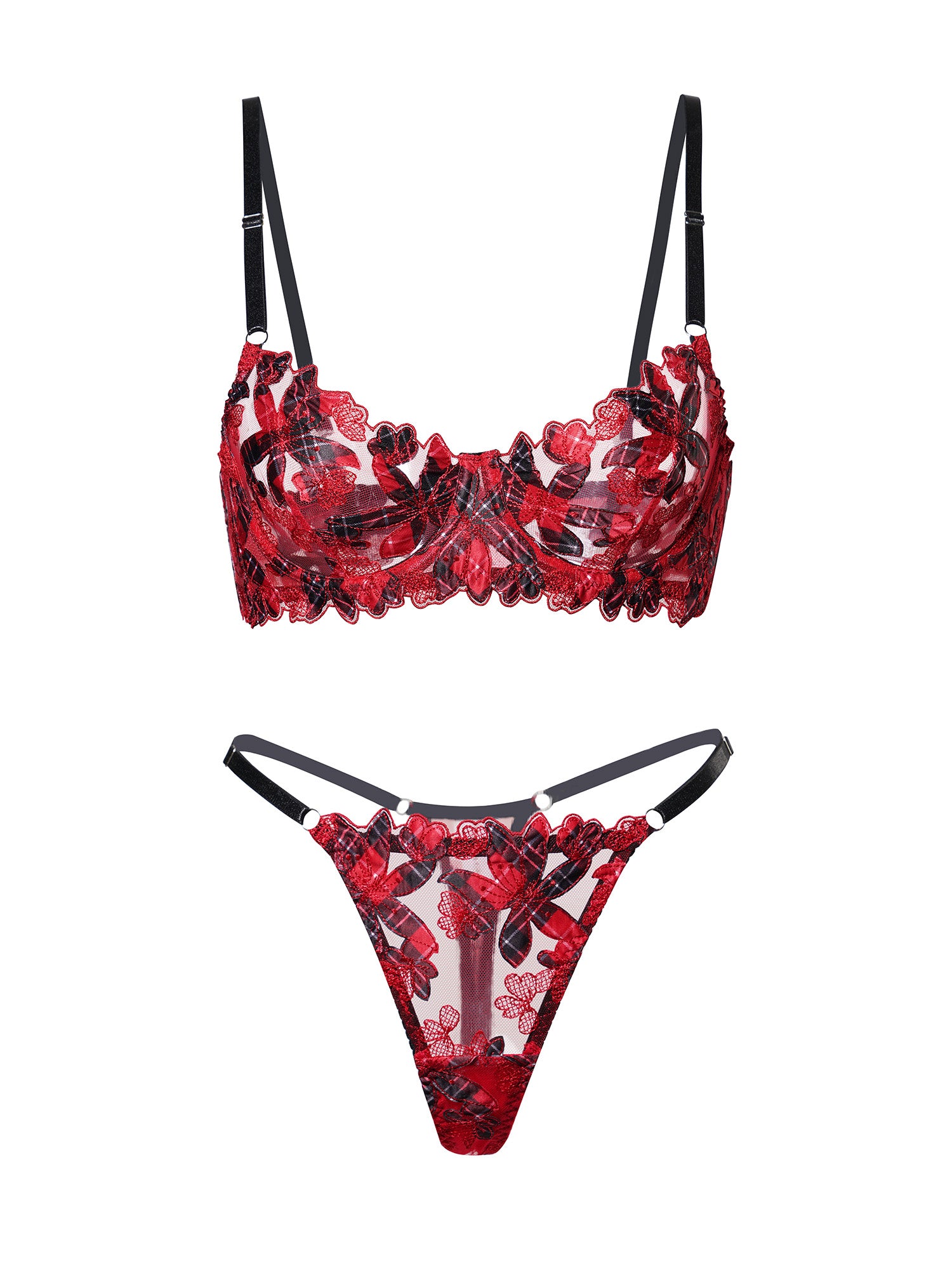 Red Tartan Flower Lingerie Set - Image 14