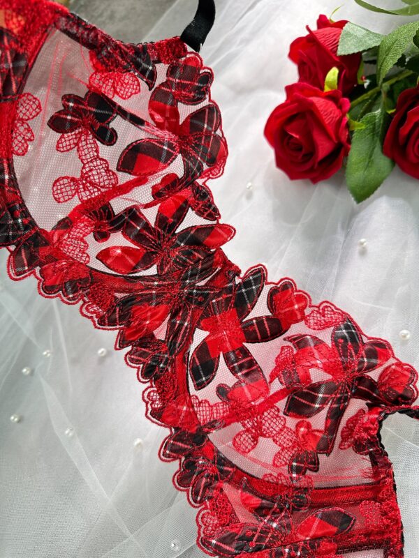 Red Tartan Flower Lingerie Set - Image 16