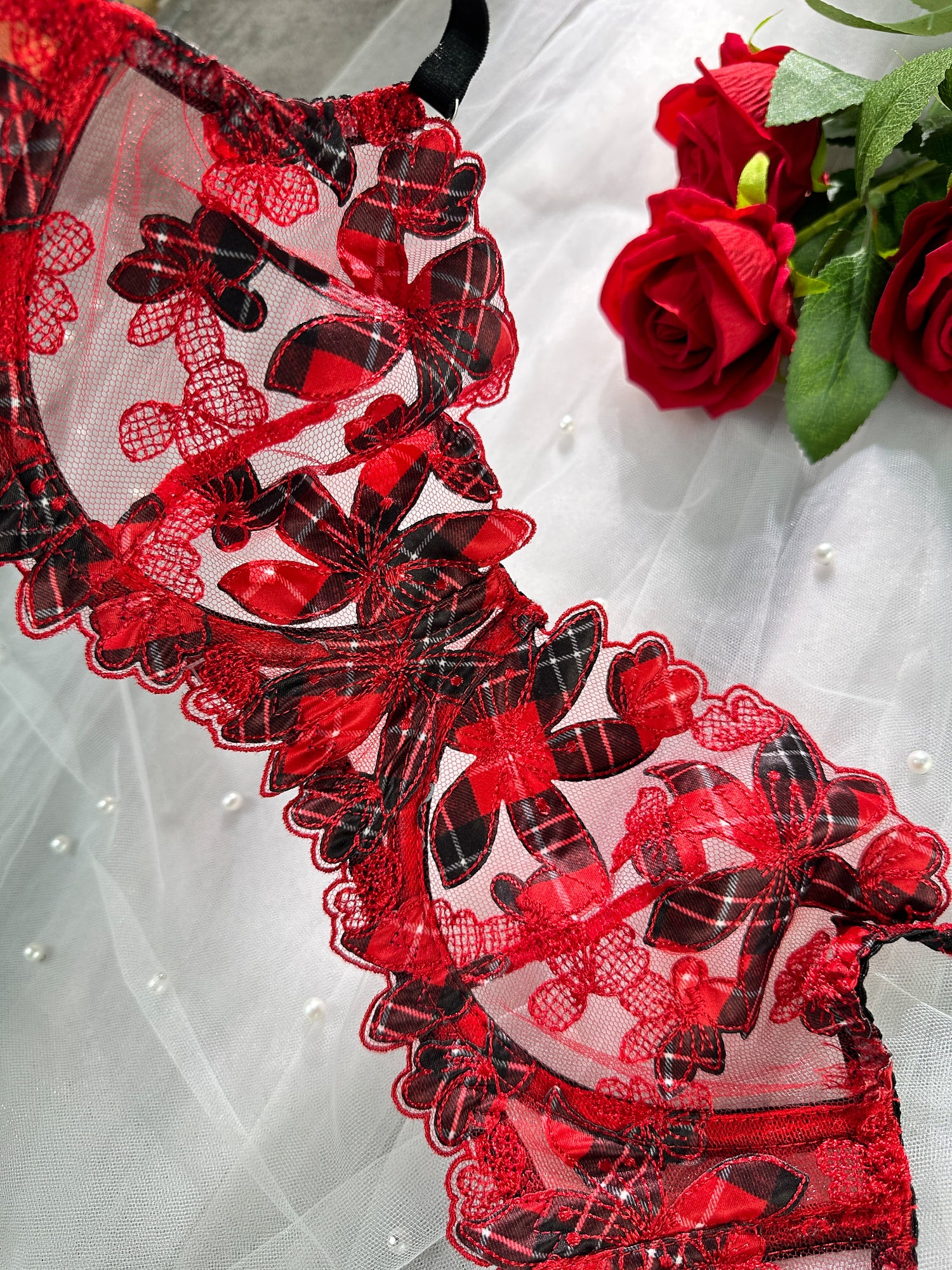 Red Tartan Flower Lingerie Set - Image 16