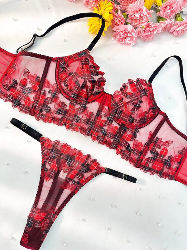 Red Tartan Flower Lingerie Set - Image 8