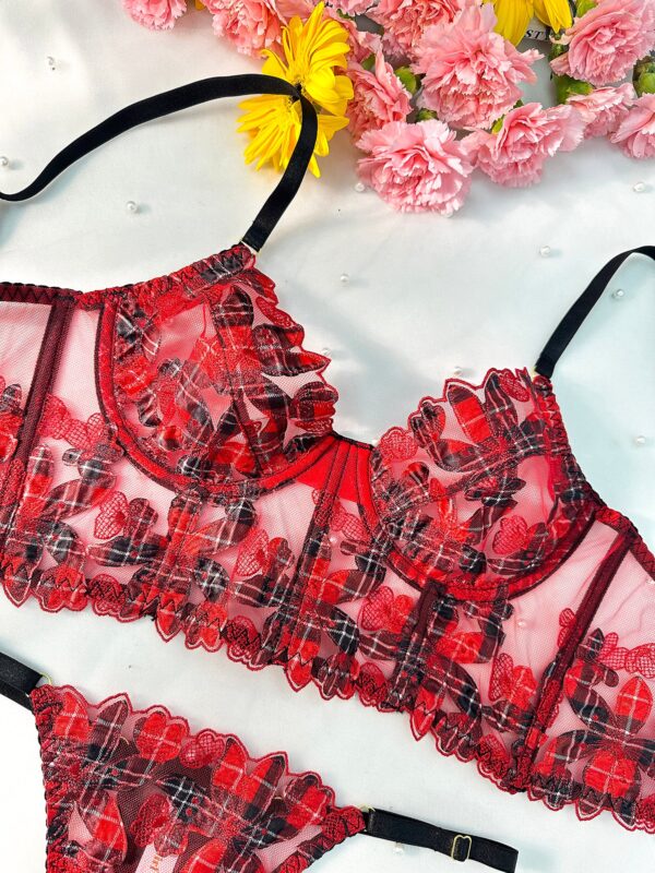 Red Tartan Flower Lingerie Set - Image 9