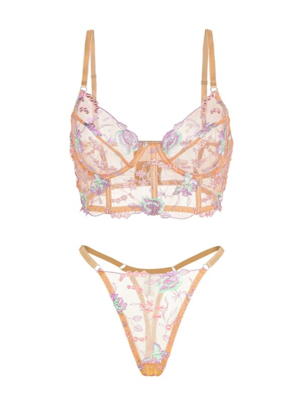 Champagne Floral Sexy Sheer Embroidered Lingerie Set - Image 7