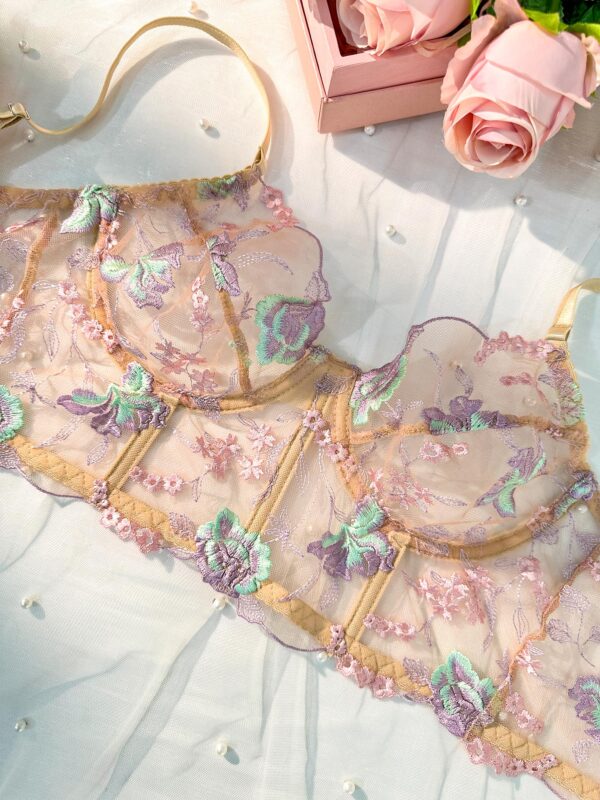 Champagne Floral Sexy Sheer Embroidered Lingerie Set - Image 9