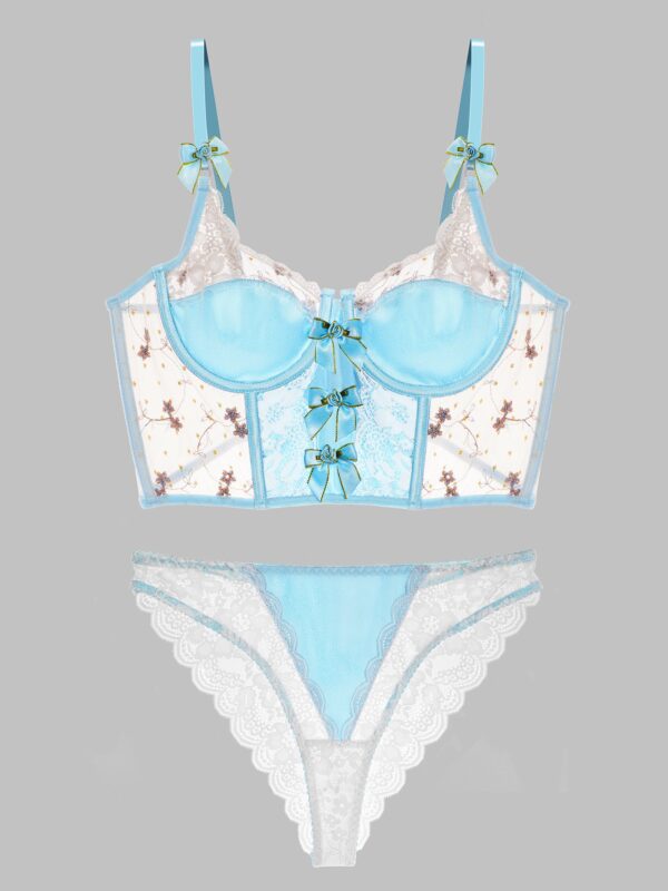 Baby Blue Satin Rosette Bow Lingerie Set - Image 15