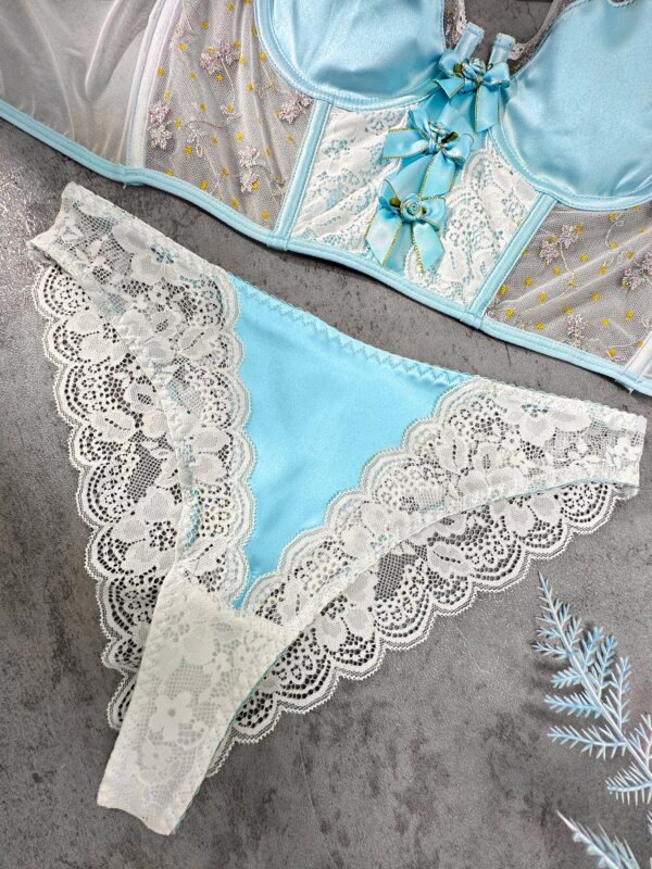 Baby Blue Satin Rosette Bow Lingerie Set - Image 14