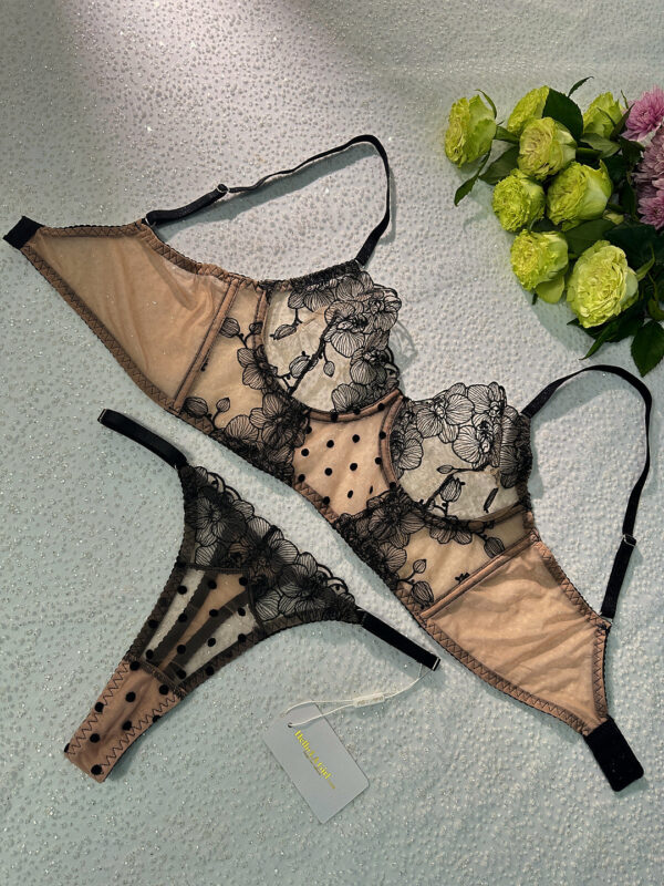 Nude Black Spot Soft Lace Widen Side Lingerie Set - Image 7
