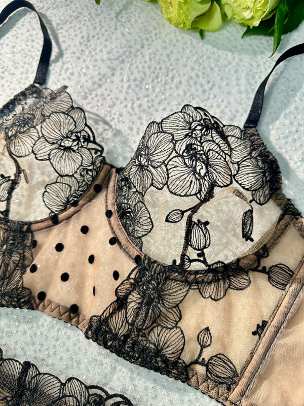 Nude Black Spot Soft Lace Widen Side Lingerie Set - Image 8