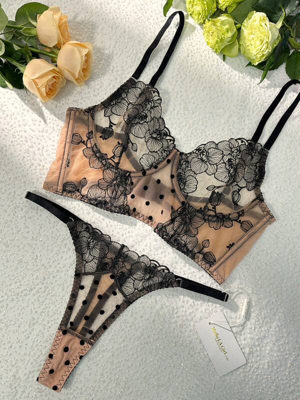 Nude Black Spot Soft Lace Widen Side Lingerie Set - Image 6