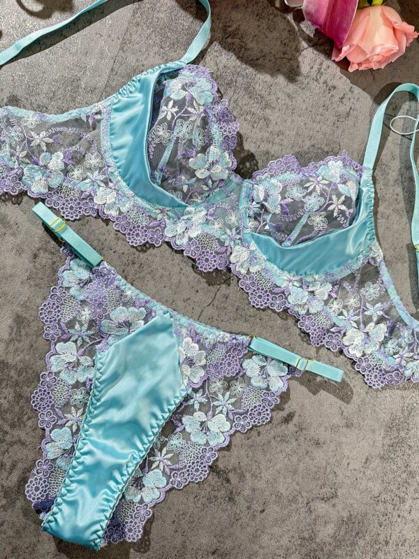 Romantic Blue Embroidery Thong - Image 2
