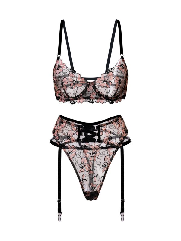 Black& Dustyrose Flowers  Lingerie Set - Image 8
