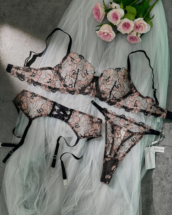 Black& Dustyrose Flowers  Lingerie Set - Image 9