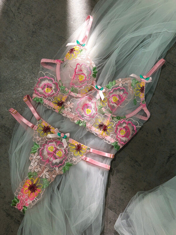 Pink Floral Embroidery  Lingerie Set - Image 10