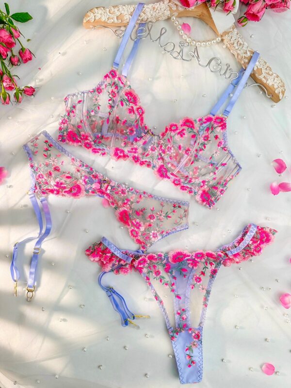 Fantasy Pink Bloom Embroidery Lingerie Set - Image 15