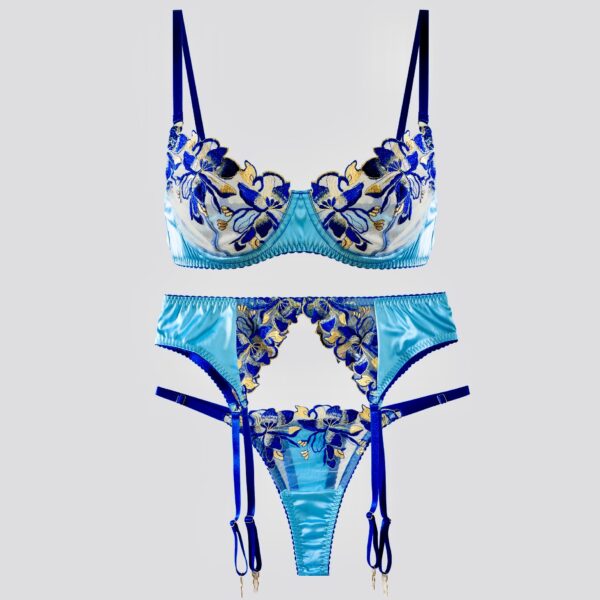 Fresh Blue Satin Embroidered Lingerie - Image 9