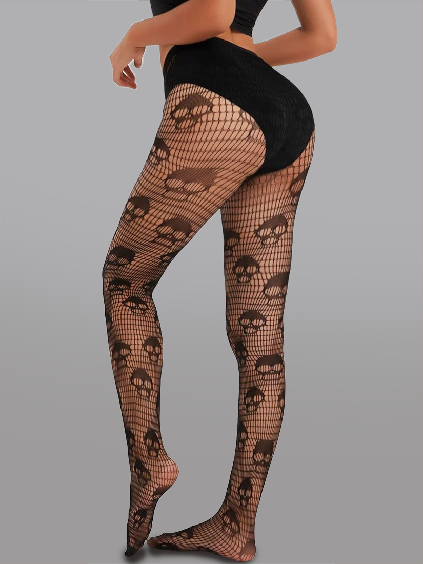 Dark Skull Mesh Tights - Image 2