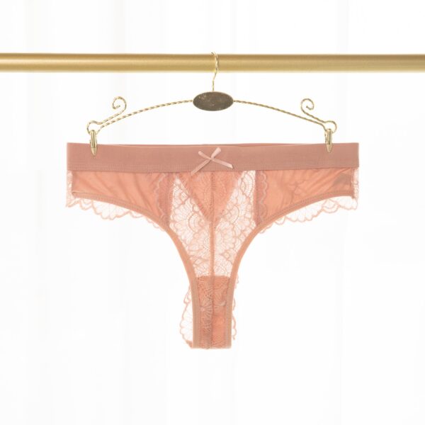Pink Elastic Waist Lace Thong - Image 2