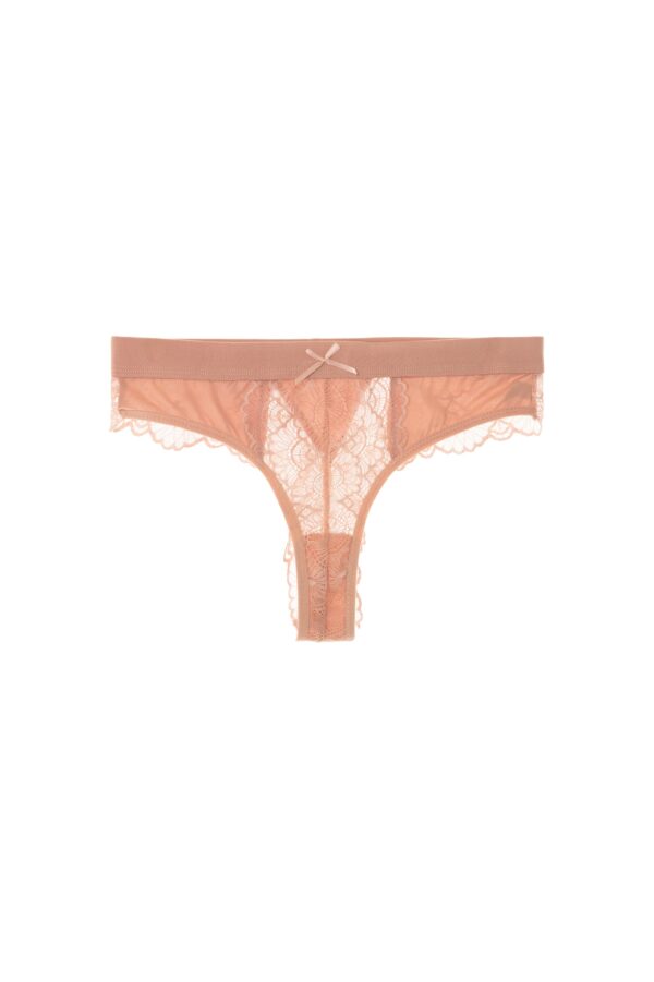 Pink Elastic Waist Lace Thong