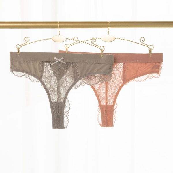 Pink Elastic Waist Lace Thong - Image 3