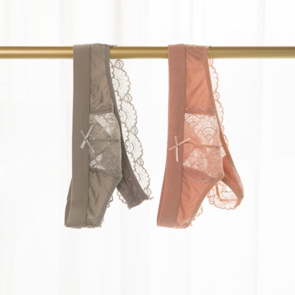 Pink Elastic Waist Lace Thong - Image 4