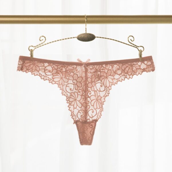 Pink Floral Lace With Tie Front Thong - Image 2