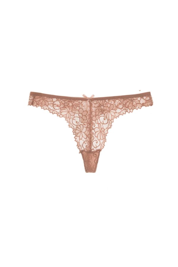Pink Floral Lace With Tie Front Thong