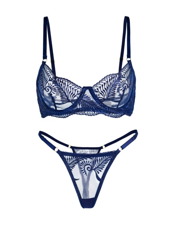 Blue  Elegant Essence Embroidery Lingerie Set - Image 4