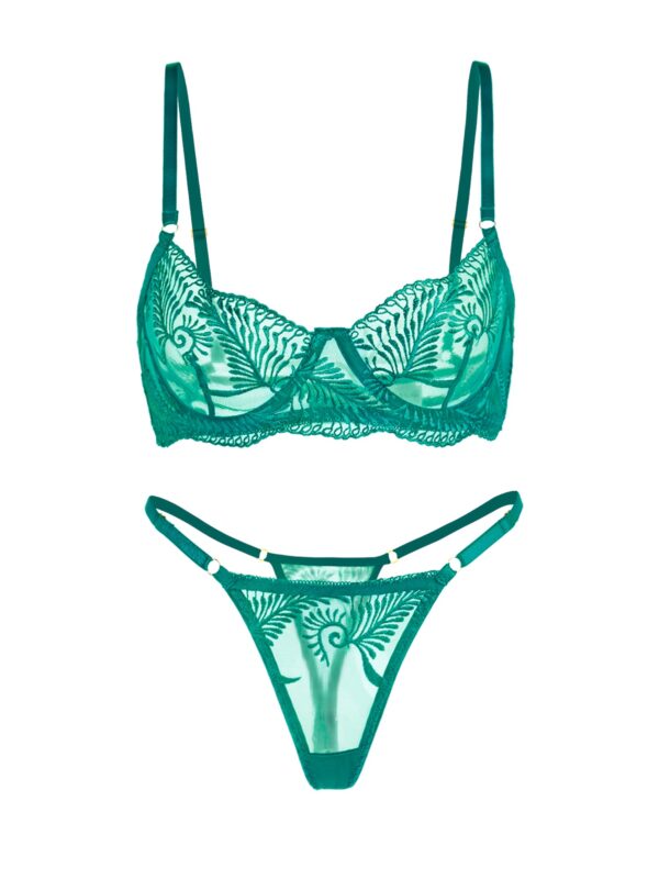 Green Elegant Essence Embroidery Lingerie Set - Image 4