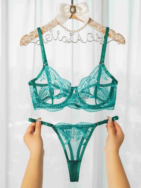 Green Elegant Essence Embroidery Lingerie Set - Image 8