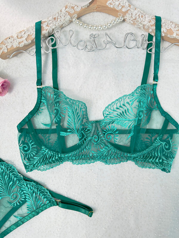 Green Elegant Essence Embroidery Lingerie Set - Image 7
