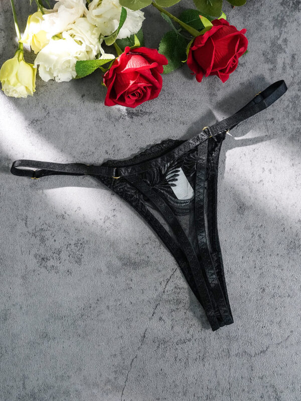 Black Embroidery Adjustable Thong - Image 2