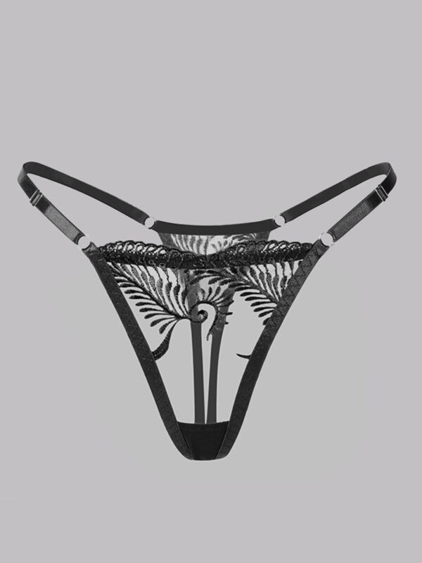 Black Embroidery Adjustable Thong