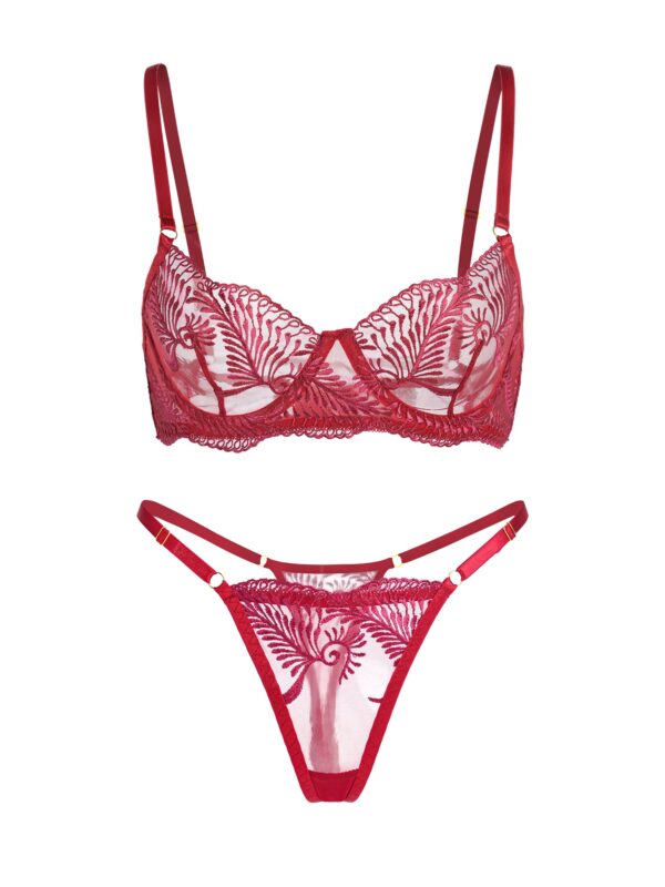 Wine Red Elegant Essence Embroidery Lingerie Set - Image 3