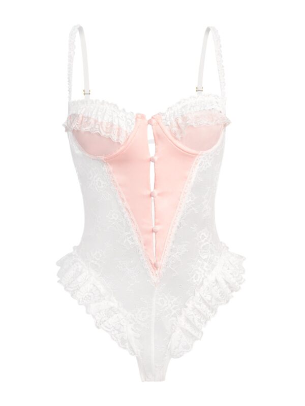 Pink&White Sexy Lace Bodysuit - Image 6